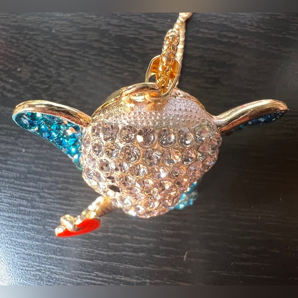 🐘 NWT! Blue Rhinestone Elephant Delivering ❤️ Necklace - Picture 6 of 8